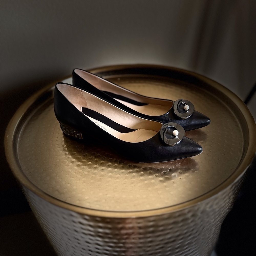 Carolinna Espinosa Leather With Rhinestone Block Heels